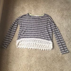 Blue and white striped long sleeve shirt